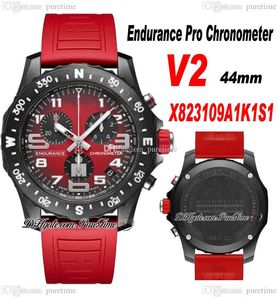 2022 V2 Endurance Pro 44mm Miyota Quartz Chronograph Mens Watch X82310A51B1S1 PVD Steel All Black Red Dial Rubber Strap Stopwatch Super Edition Puretime G03F6