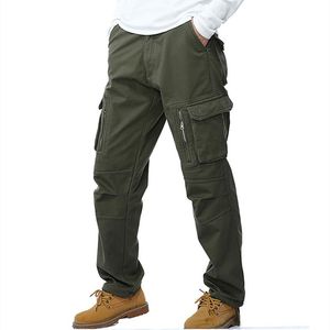 メンズパンツメンズ濃い暖かい貨物冬の男性カジュアルフリースポケット毛皮のズボン軍事プラスサイズ40ルーズバギージョガーマレメンズ
