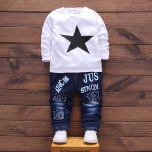 Çocuklar Erkek Kızlar Denim Giyim Setleri Bebek Yıldız Ceket T-Shirt Pantolon 3 PCS/Setler Sonbahar Toddler Tracksuits45PU