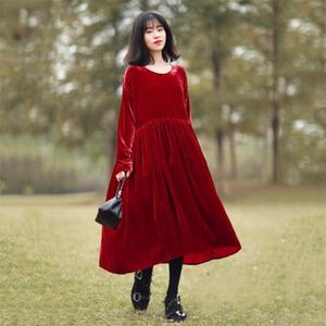 Casual Dresses Autumn Vintage Velvet Long Dress Women Lose Solid Maxi Elegant O Neck Party Vestidos Casual