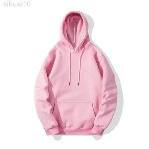 Fashion Pink Men Hoodies Hip Hop Streetwear Casual Hoodies Sweatshirts Elasticity Solid Color Fleece Thick Warm Thread Cuffs L220730