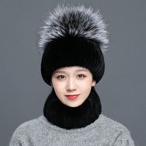 Sciarpa con cappello in vera pelliccia di coniglio Rex Set da donna Berretto invernale caldo soffice soffice
