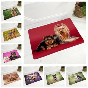 Dywany Śliczne mini Yorkshire Dog Dorapat Decor Pet Animal Floor Door Mat Niepoślizgowy miękki flanelowy dywan do korytarza pokój kuchenny 40x60cmcarpets