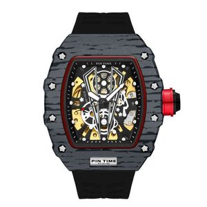 Fashion Men Sport Automatic Watch Mechanical Movement Rubber Strap Luxury Style Hollow Dial Gift Wristwatch6E1B