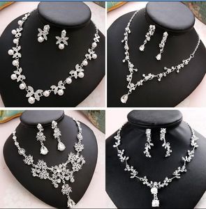 Hänge halsband kvinnors smycken set brud bröllop koreanska halsband örhängen 2-stycken set diamant pärlklänning tillbehör