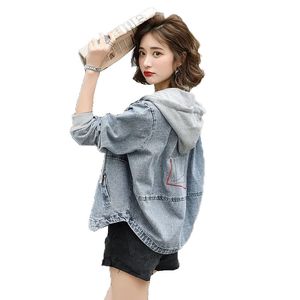 Women Fashion Denim Jacket Female Spring Korean Version Loose BF Short Hooded AllMatch Coat Fake TwoPiece Denim Jacket A77 220815