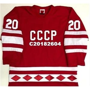 Chen37 C26 تخصيص Nik1 Tage VioCheslav Fetisov Vladislav Tretiak 1980 CCCP Russia Hockey Jersey Estitched أو مخصص أي اسم Retro Jersey