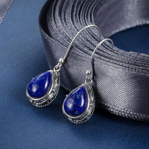 Dingle ljuskronor silver färg bröllop engagemang smycken vatten droppe örhängen för kvinnor naturliga lapis lazuli