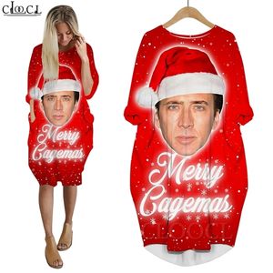 Frauen Kleid Lustiger Schauspieler Nicolas Cage 3D-Druck Lose Tochter Kleider Langarm Casual Streetwear Weihnachten Taschenkleid W220616