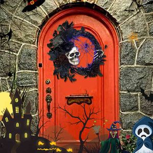 2022 Helloween Newest Wreath Skull Head Illuminazione a LED Finestra Porta Decor Home Party Garden Horro Suplies Fall Wreath Dropshipping Y220725