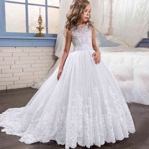 2022 Summer Girls Dress White Bridesmaid Kids Dresses For Girls Barn Long Princess Dress Party Wedding Costumes 10 12 Years Y220510