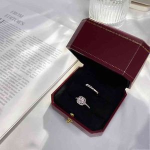 Dezelfde geschenkdoos bruiloft neppaar ring simulatie vierkant diamant verstelbaar