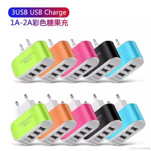 3 Ports USB Fast wall Charger candy colorful adapters 3.1A Triple Port Home Travel Charger Adapter US EU Plug For Android and iOS