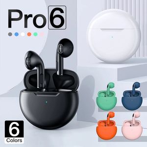 Pro 6 TWS Trådlösa hörlurar med Mic Fone Bluetooth i öronörlurar Sportörhängen som kör Pro6 -headset för iPhone Xiaomi Mobil smarttelefon