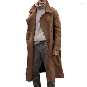 Мужские шерстяные смеси ретро зимнее пальто мужчины длинные траншея повседневная коричневая теплая уличная одежда