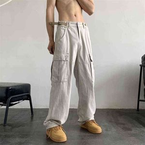 Calça de carga de algodão Men moda moda casual streetwear selvagem selvagem hiphop straight mxl j220629