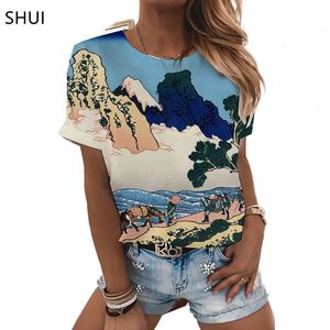 Camiseta feminina de verão 3D T-shirt Impresso Moda Juventude O Neck Ocolo curto Pullover de rua Sexy Roupes Rous
