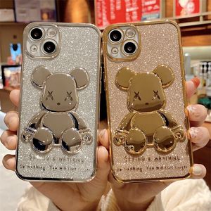 Glitter Bear Bling Plating TPU Phone Cases para iPhone 15 14 13 12 Mini Pro Max 11 X XR XS 8 7