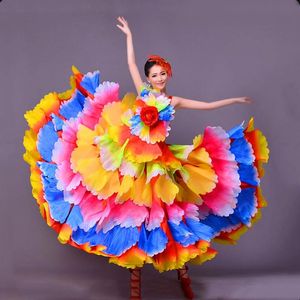 Stage Wear Corrida spagnola a 360 gradi Vestito da danza del ventre Gonna lunga Abito Flamenco Fille Gonne Abiti rossi per le donne Ragazze