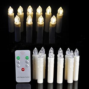 Kablosuz Yılbaşı Mumları toptan satış-10 adet sıcak beyaz pille çalıştırılan LED mum ışığı kablosuz uzaktan kumanda ağacı doğum günü Noel Düğün Dekorasyonu T2001083284