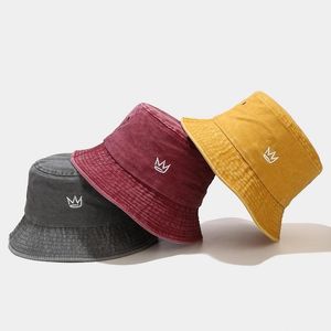 BERETS Fashion Crown broderi fiskare hat tvättade denim hinklarna unisex bob caps hip hop gorros män kvinnor panama capberets