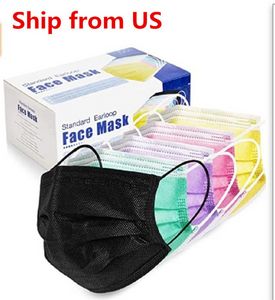 Azioni americane!!! Maschera per il viso usa e getta nera blu 3 strati Copertura protettiva per il viso antipolvere Maschera per bocca usa e getta anti-polvere Earloop sxa23