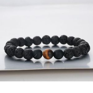Beaded Strands toppkvalitet Black Lava Stone Pärlor Charm Armband Kvinnor Herrarna Natural Stretch Yoga Sport Jewelry Drop Trum22