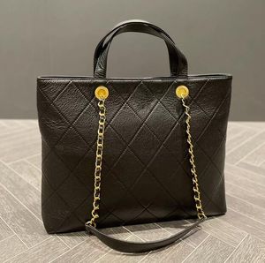 Classic Black Top Calfskin Totes Shopping Bag Womens Diamond Quilted Hardware Chain Crossbody Shoulder Bag Designer Luxury Ladies Large Capacity Handbags 35x28CM