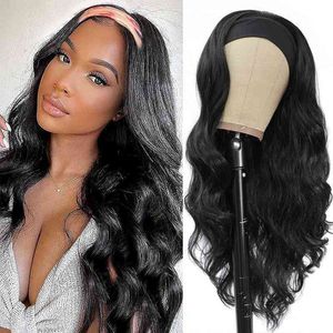 Nxy Wigs Women Headband Natural Black Highlight Heat Reitant Fiber Body Wave Straight Synthetic for 220528