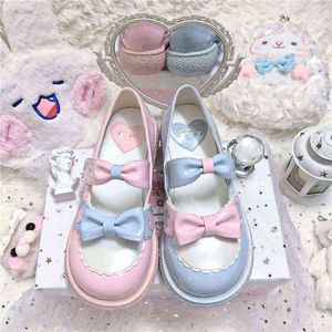 Elbise ayakkabıları kawaii karışımı renk lolita femme 2022 Sonbahar zapatillas mujer güzel patchwork yay bayanlar ayakkabı kanca döngü kadın 220516