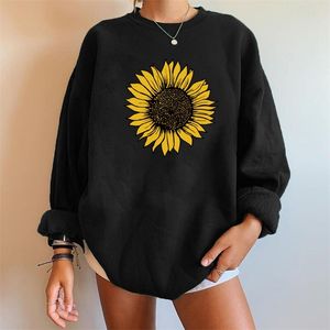 HARAJUKU ZAKRESOWANY SUNFLOWERD DRUKA KOBIETA Bluza Załóż Crewneck Drop ramię luźne streetwearowe moletom feminino 220726