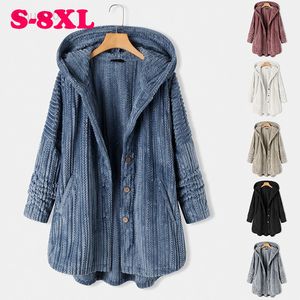 Plus Size Women Clothing 8xl Autumn Winter Single Breasted Casual Loose Plush Long Sleeves Hooded Overcoat Women Big Size Jackets L220725