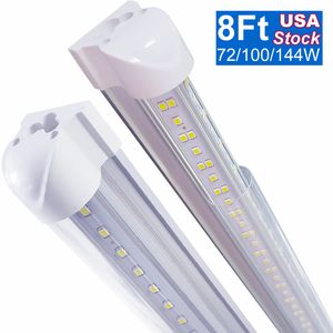 LED Tube 8FT V Shaped 4 Feet 8Feet T8 Integrated Tube Cooler Door Double Sides 4 Rows 144W Fluorescent Light Side MountUltra Bright Cold White Shop Lights OEMLED