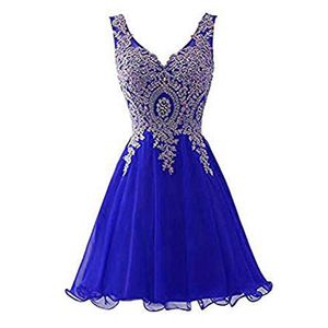 Spetspärlad chiffon hemkomstklänningar korta A-Line Mini Graudation Cocktail Prom Party Gown A12