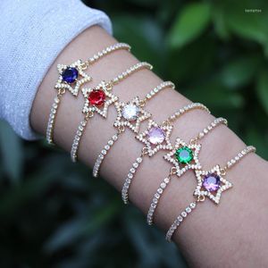 Link Chain 5PCS Star Tennis Bracelet Colorful Cubic Zirconia Dainty For Her Kent22