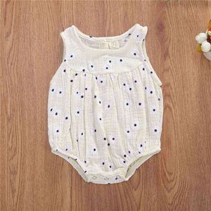 0-18m Summer Baby Girls Cotton Linen Sleeveless Floral Print Button Romper Spädbarn Toddler Soft Outfit Sunsuit Clothes G220521