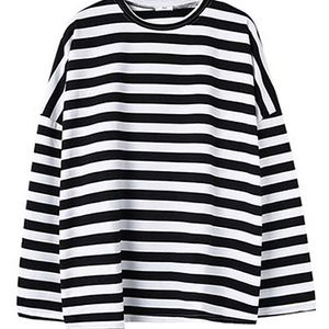 Oversized T Shirt Vår Höst Kvinnor Harajuku Striped T-shirt Koreansk Casual Full Sleeve O-Neck T-shirts Ulzzang Femme Black Top 220402