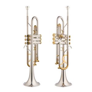 BB Trumpe B Brass Flat Brass Prata Profissional Trombeta Trombeta Instrumento com Caso de Couro