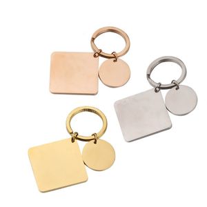 Rostfritt stål Key Chain Blank Square Round Pendant Keyring For Grave Metal Calender Tag DIY Jewelry Making KeyChain Gift