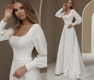 Style Satin Style Satin Satin Długie Rękawy Square-Długość Suknie Ślubne A-Line 2022 Soft Satin Vestidos de Noiva