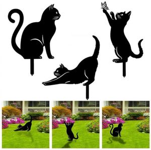 Katzenform-Figur, Bodeneinsatz, Dekor, schwarze Kätzchen-Silhouette, Pfähle, hohle Metallstatue für den Garten im Freien 220721