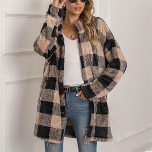 Wool Coat Plaid Long Jacket Woman Overcoat Fashion Long Sleeve Coats Women Autumn Winter Casual Girls Coat Female Streetwear 220815