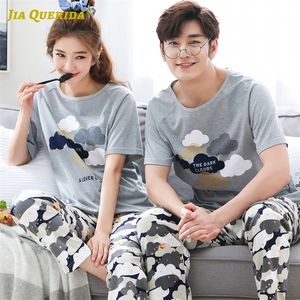 Pyjamas Set Paar Kurzarm Lange Hosen Druck Pyjamas Frauen und Herren Pyjama Set Homesuit Homeclothes Mode Stil Casual LJ201112