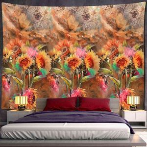 Tapestry Sunflower Oil Paint Wall Carpet Psychedelic Witchcraft Boho Hippie Tap