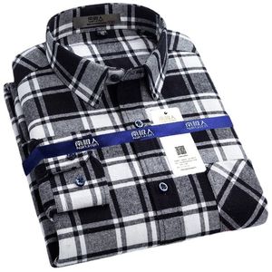 Men's Casual Shirts Plaid Shirt Men Cotton Camicia Long-Sleeved Button Up Men's Social Pyjama Brushed Large Size ClothingMen's