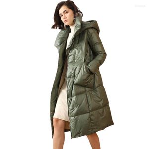 Women's Down Parkas ftlzz冬のウルトラライトダックジャケットカジュアルスノーコートグリーンフード付きパークウォームパフコートol luci22