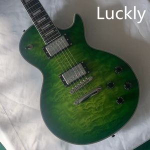 ストックカスタムLPエレクトリックギター透明なグリーンスクエアフィンガーボードシルバーアクティブアクセサリーギターギター