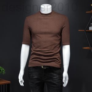 Camisa Meados T venda por atacado-Homens Camisetas Designer Outono Inverno Mid Mid Neck Pescoço T shirt de cor sólida camisa de fundo de pontos