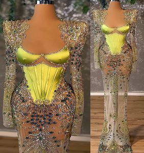 2022 Plus Rozmiar Arabski ASO EBI Luksusowy Mermaid Sparkly Prom Dresses Zroszony Kryształy Wieczór Formalna Party Druga Recepcja Urodziny Suknie Zaręczynowe Dress ZJ263
