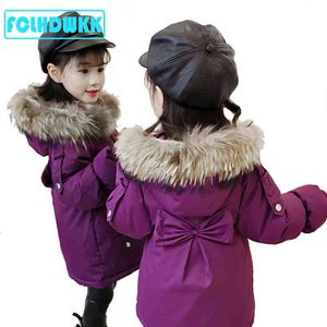 Winter Down Cotton Jackets For Girls Kids Fashion Fur Collar Hoodie Girls Parka Jackets Thick Warm Children Girls Jackets For 3-14 J220718
